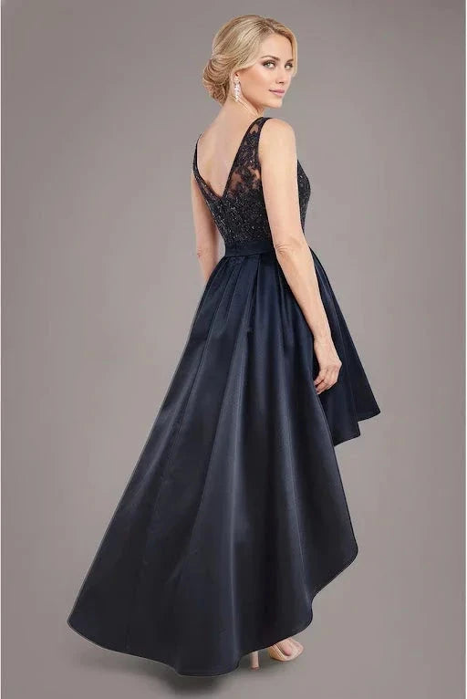 Modern A-Line Lace Illusion Neckline Sleeveless High-Low Satin Mother of the Bride Dress by YiHuiw