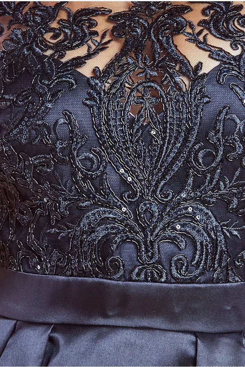 Modern A-Line Lace Illusion Neckline Sleeveless High-Low Satin Mother of the Bride Dress