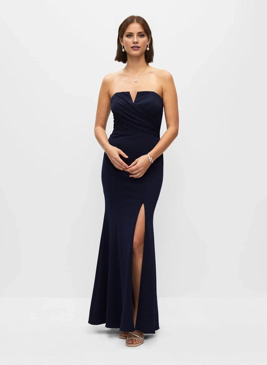 Modern Off the Shoulder Neck Strapless Ruched Side-Slit Mermaid Floor-Length Evening Dress by YiHuiw