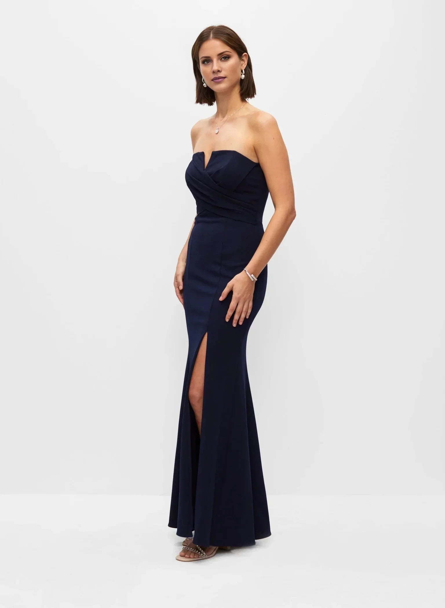 Modern Off the Shoulder Neck Strapless Ruched Side-Slit Mermaid Floor-Length Evening Dress by YiHuiw