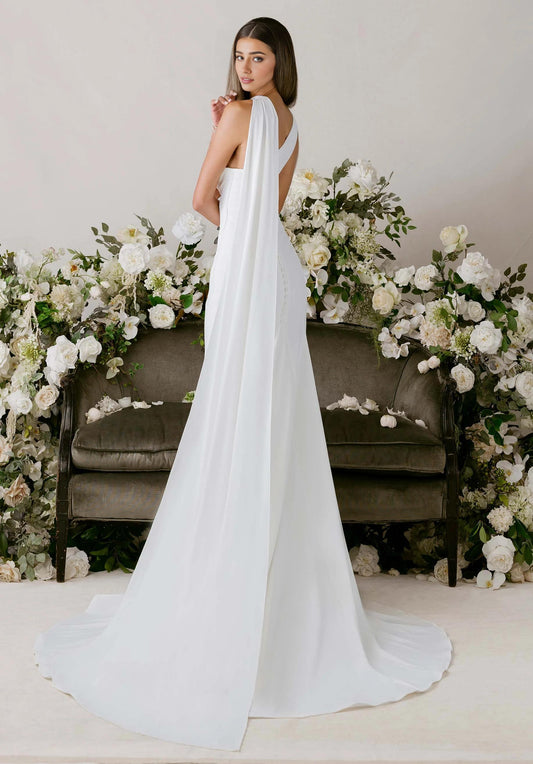 Mermaid One-Shoulder Crepe Draped Wedding Dress - Yihuiw by Yihuiw