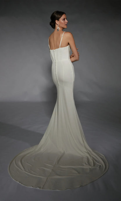 Mermaid Spaghetti Strap Crepe Lace-Up Back High Slit Wedding Dress - Yihuiw by Yihuiw