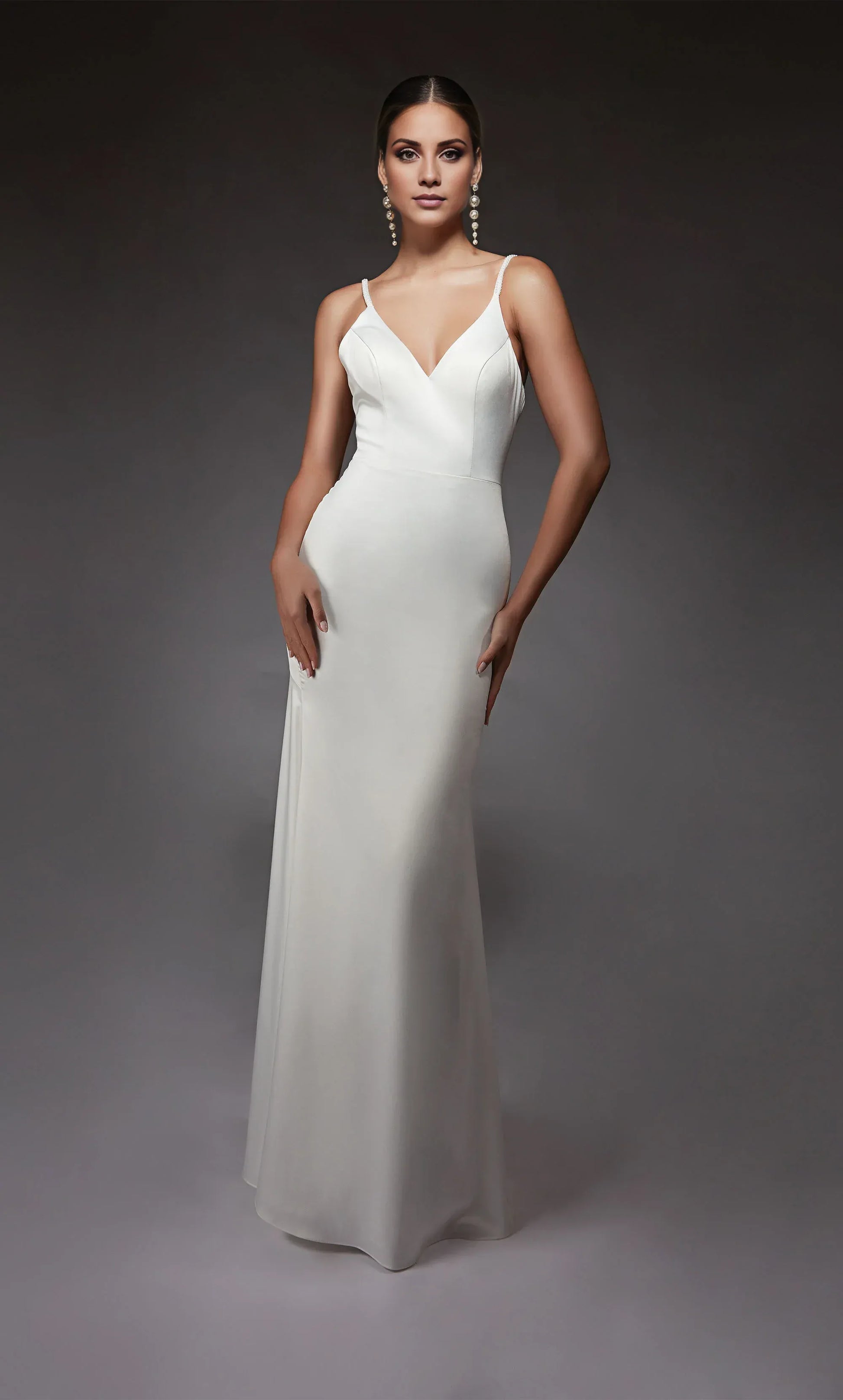 Mermaid Spaghetti Strap Crepe Button Back Beaded Wedding Dress - Yihuiw by Yihuiw