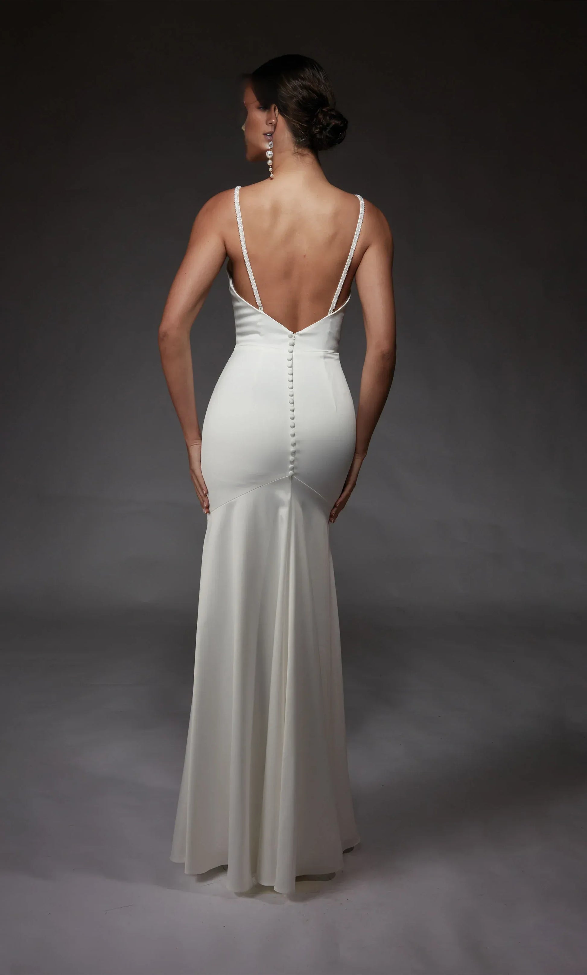 Mermaid Spaghetti Strap Crepe Button Back Beaded Wedding Dress - Yihuiw by Yihuiw