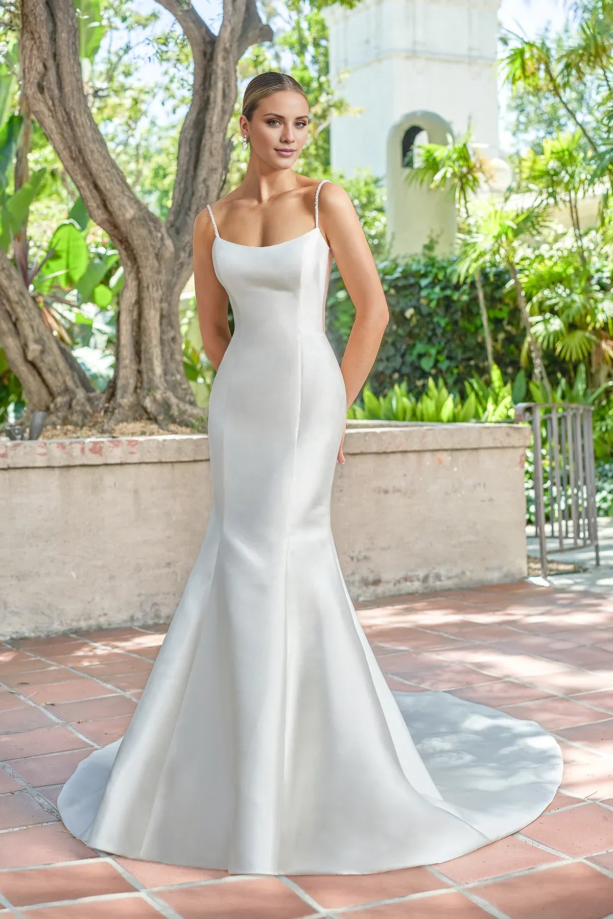 Mermaid Spaghetti Strap Satin Beaded Wedding Dress - Yihuiw by Yihuiw