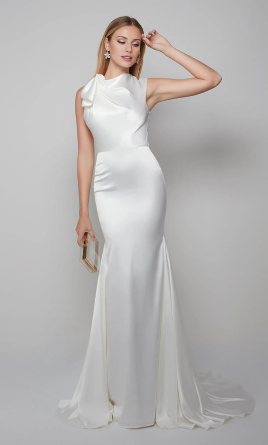 Mermaid Cowl Neck Satin Wedding Dress - Yihuiw by Yihuiw