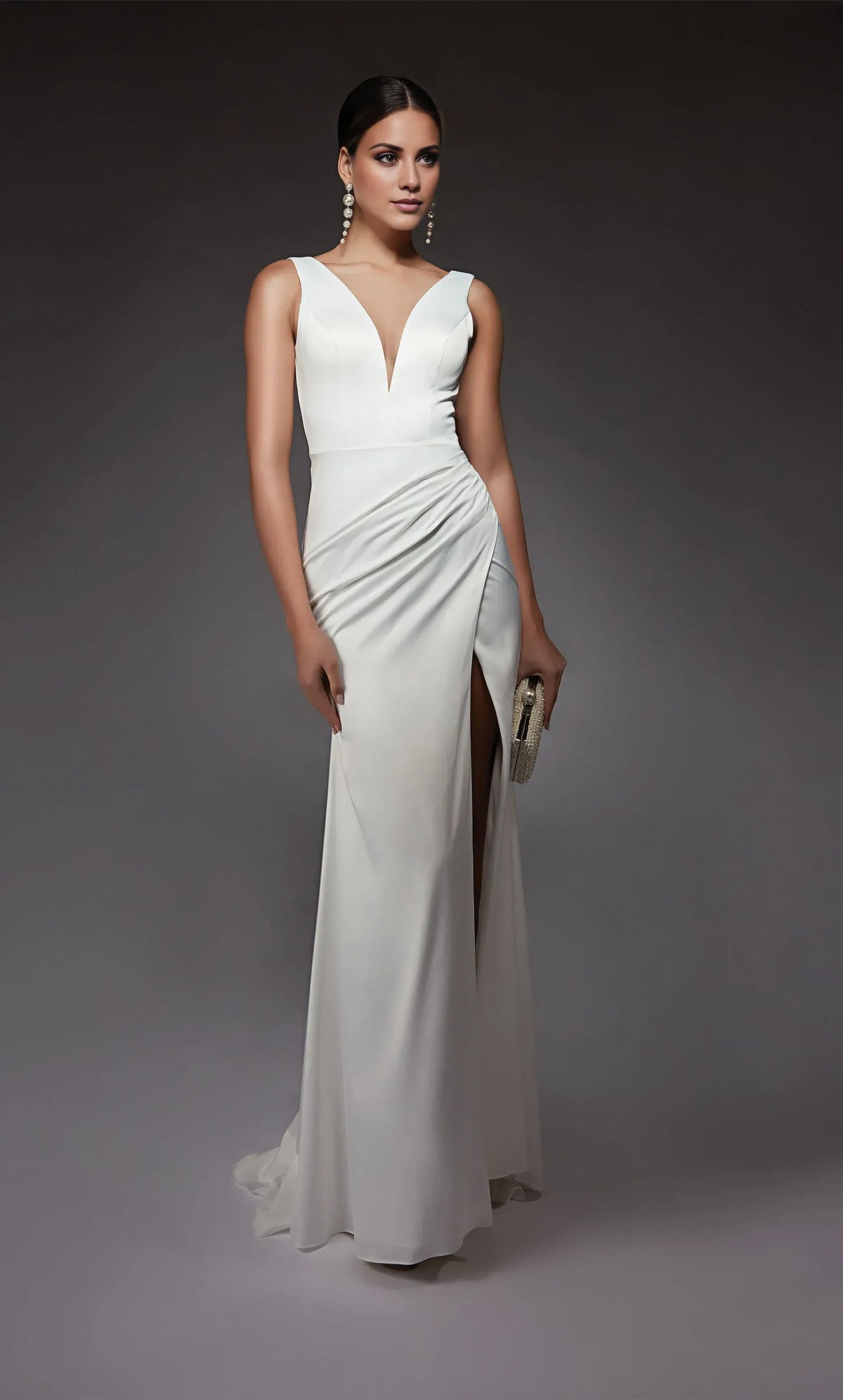 Mermaid Crepe Button Back High Slit Wedding Dress - Yihuiw by Yihuiw
