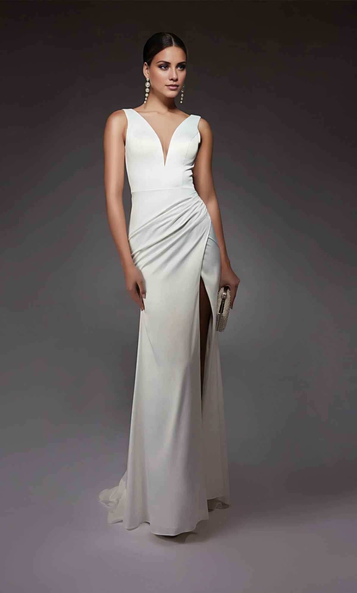 Mermaid Crepe Button Back High Slit Wedding Dress - Yihuiw by Yihuiw