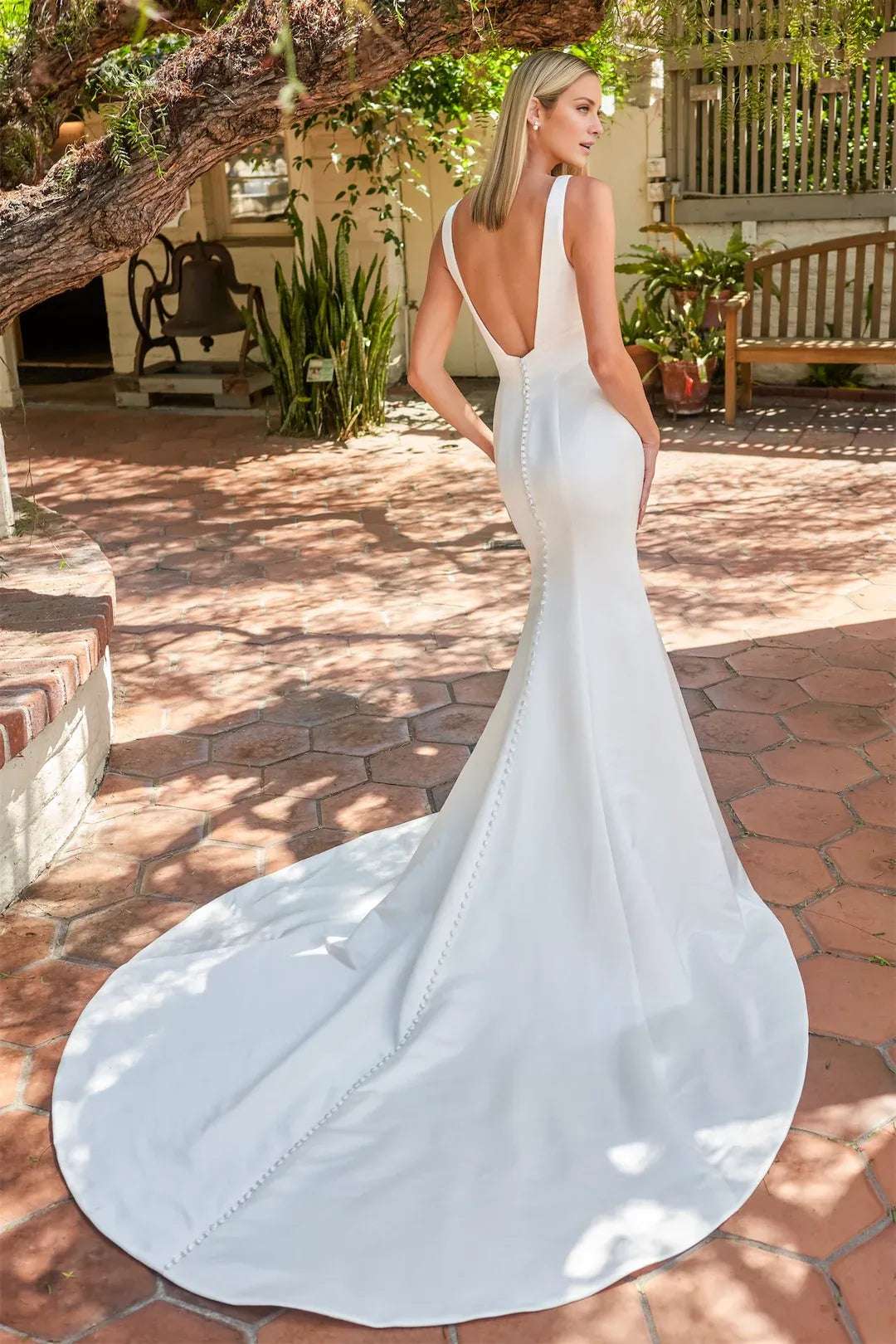 Mermaid Satin Sleeveless Open Back Train Wedding Dress - Yihuiw by Yihuiw