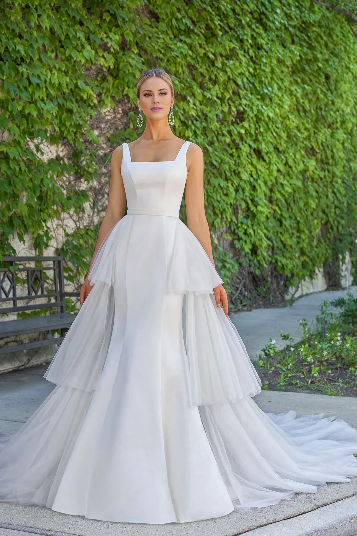 Mermaid Square Neck Satin Ruffled Wedding Dress - Yihuiw by Yihuiw