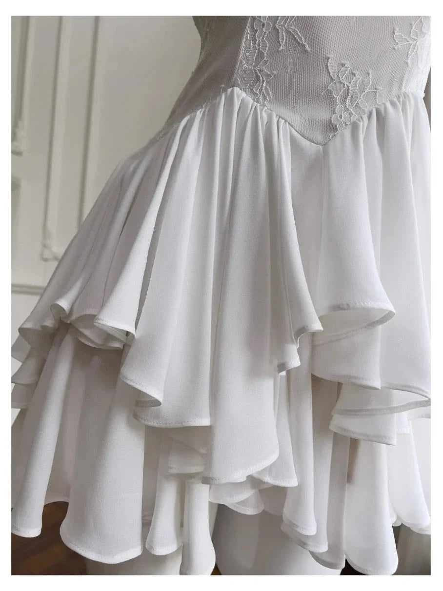 Modest A Line Spaghetti Straps White Chiffon Short Formal Homecoming Dress Middle School Short 20th Birthday Outfits Graduation Dress Cocktail Dresses by YiHuiw