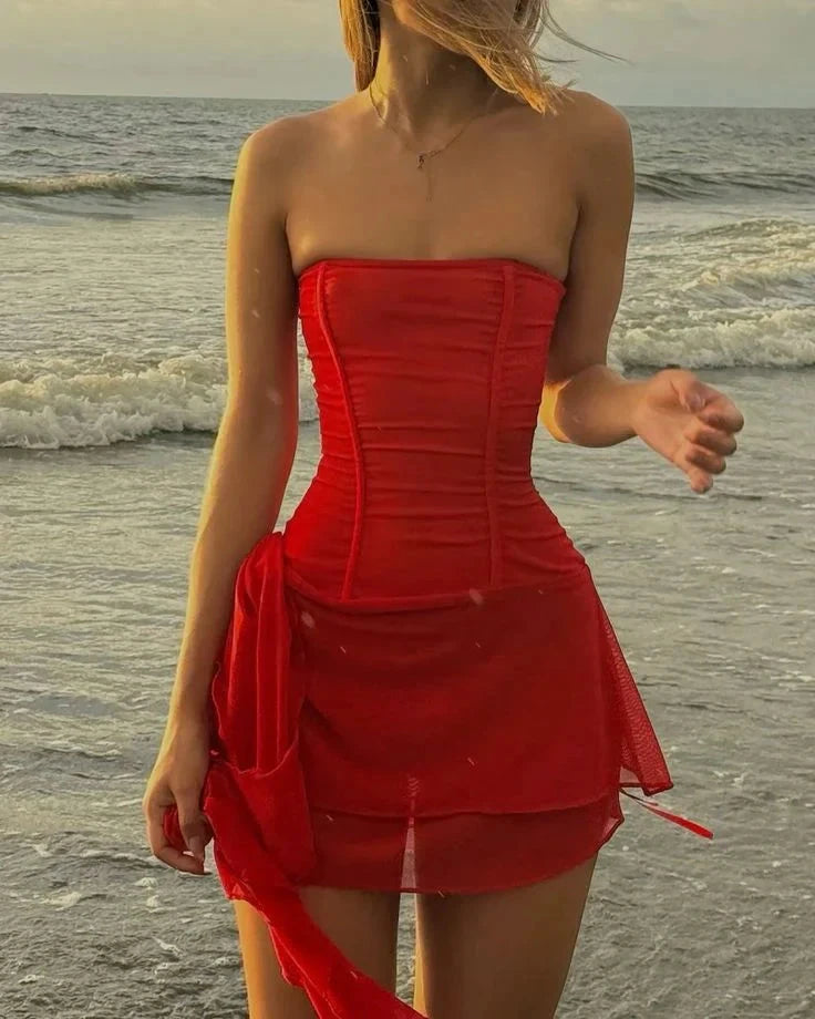Modest A Line Strapless Red Short Formal Homecoming Dress Middle School Short 18th Birthday Outfits Graduation Dress Cocktail Dresses by YiHuiw
