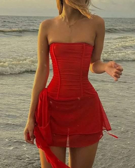 Modest A Line Strapless Red Short Formal Homecoming Dress Middle School Short 18th Birthday Outfits Graduation Dress Cocktail Dresses by YiHuiw