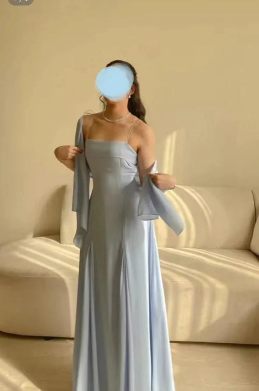 Modest A line Spaghetti Straps Light Blue Formal Prom Gown Summer Wedding Guest Dress Bridal Guest Dresses Wedding Outfits For Guest simple gentle atmospheric and unique desi Bring summer colors to enhance whiteness by YiHuiw