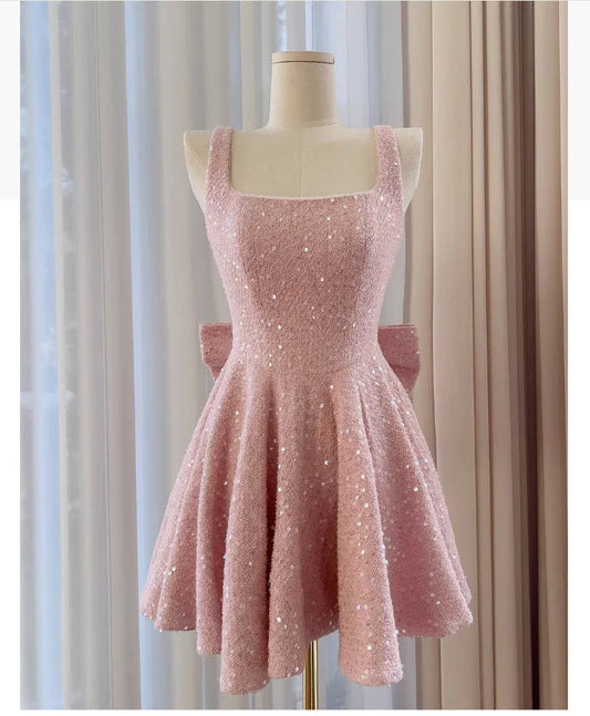 Modest A line Square Pink Short Mini Formal 8th Grade Homecoming Dresses Middle School Short Cocktail Dress Hoco Outfits simple gentle atmospheric and unique desi Bring summer colors to enhance whiteness by YiHuiw