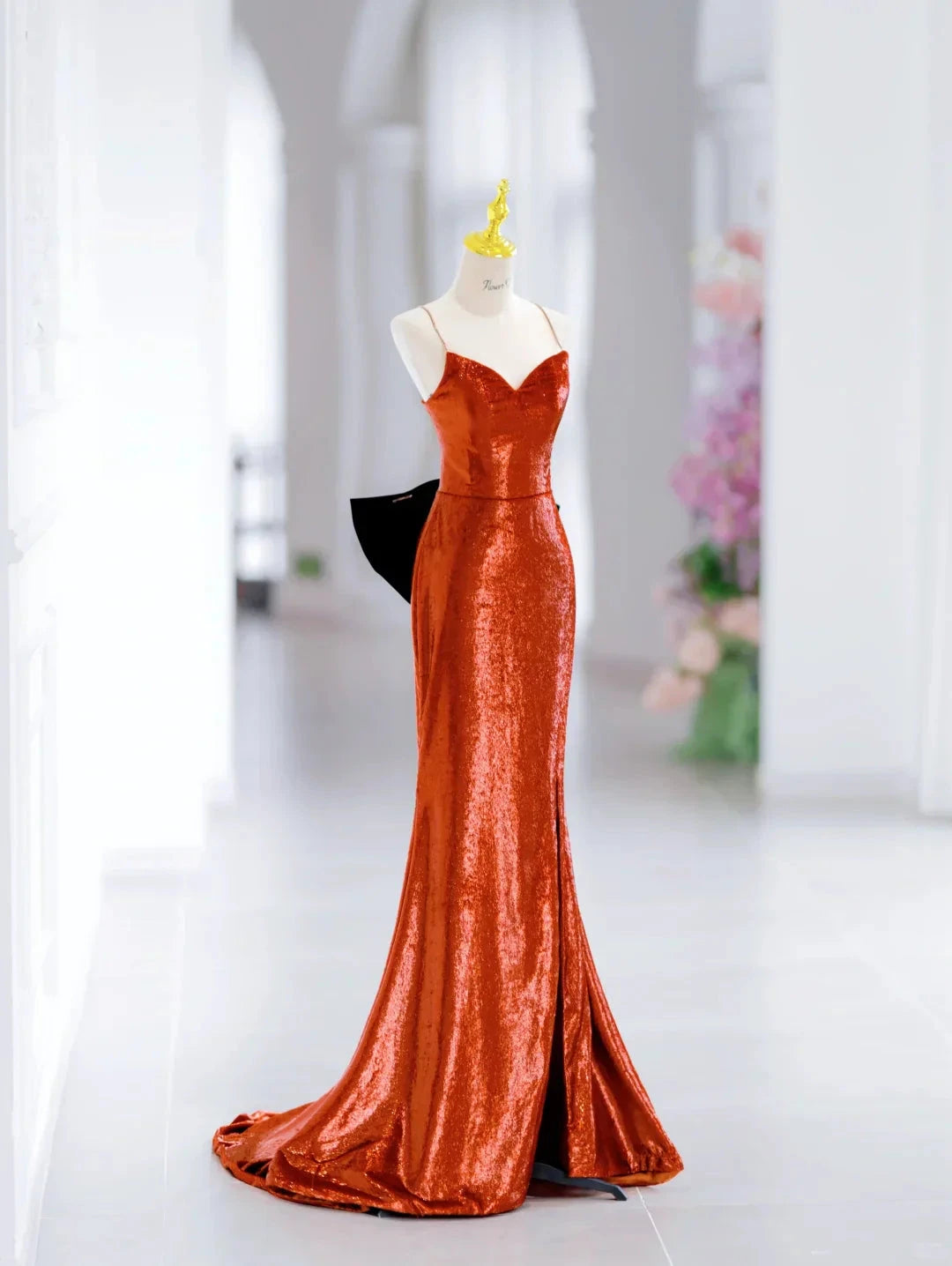 Modest Mermaid Spaghetti Straps Sequin Long Slit Evening Party Gowns Evening Dress Special Formal Dresses Prom Dress by YiHuiw