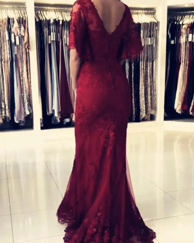 Modest Prom Dresses Lace Mermaid Evening Gown With Puffy Sleeves simple gentle atmospheric and unique desi Bring summer colors to enhance whiteness by YiHuiw