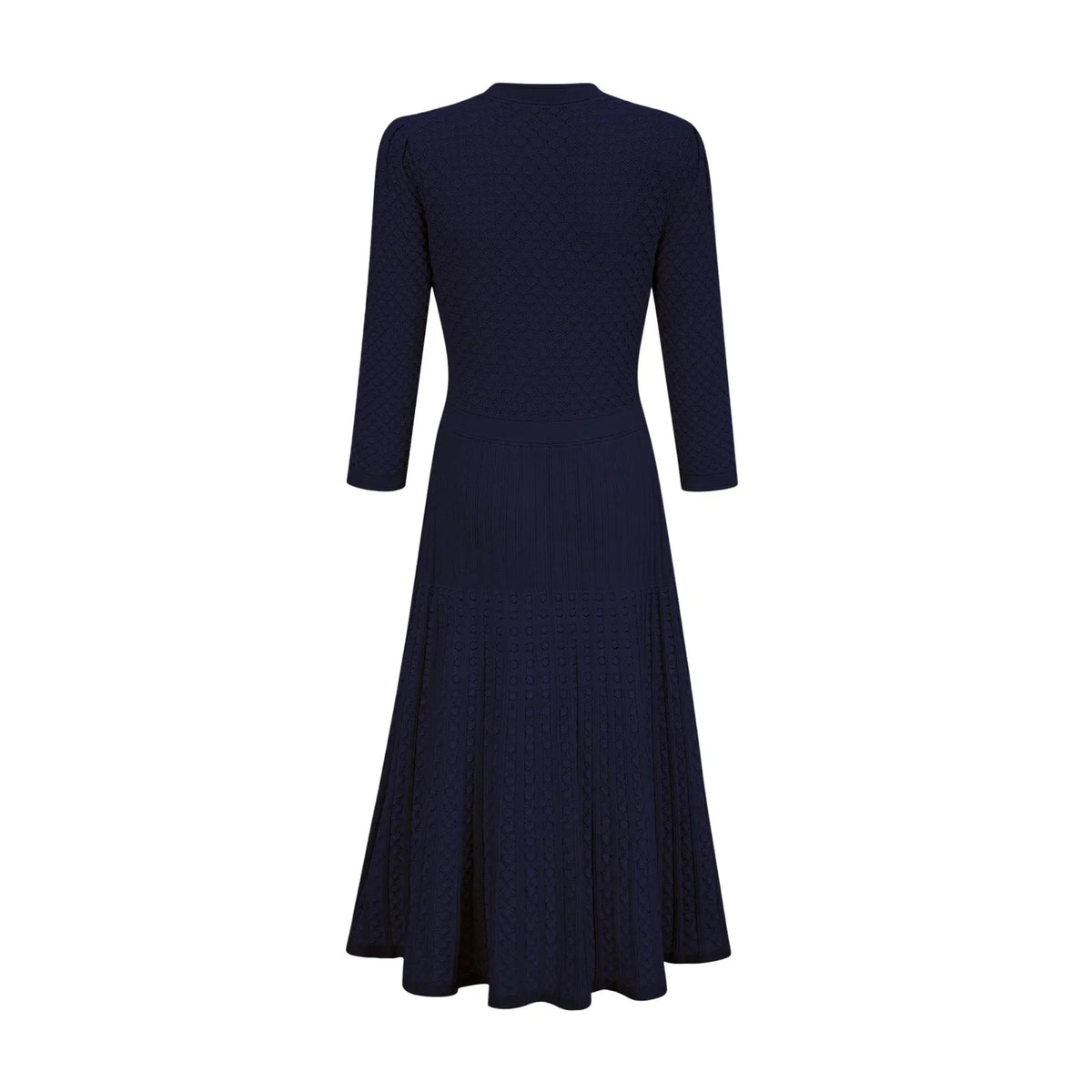Navy Blue Button - Front Midi Dress with Textured Detail knitted long-sleeve midi dress in Blue Evening Dress by YiHuiw