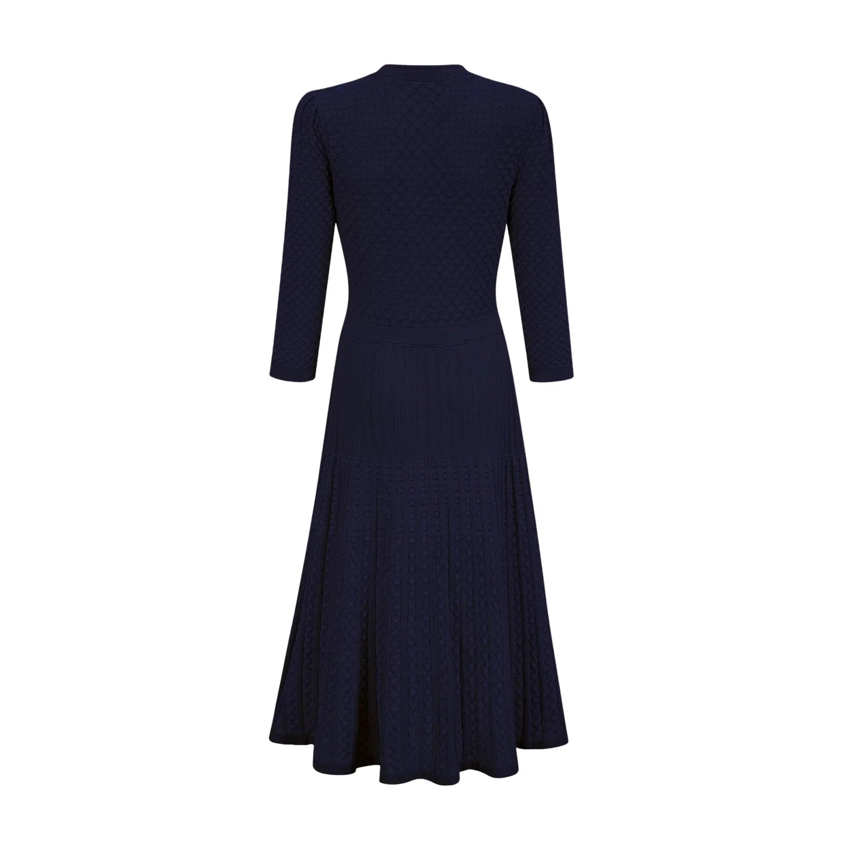 Navy Blue Button - Front Midi Dress with Textured Detail knitted long-sleeve midi dress in Blue Evening Dress by YiHuiw