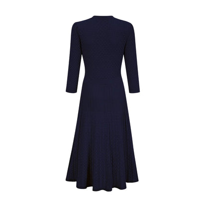 Navy Blue Button - Front Midi Dress with Textured Detail knitted long-sleeve midi dress in Blue Evening Dress by YiHuiw