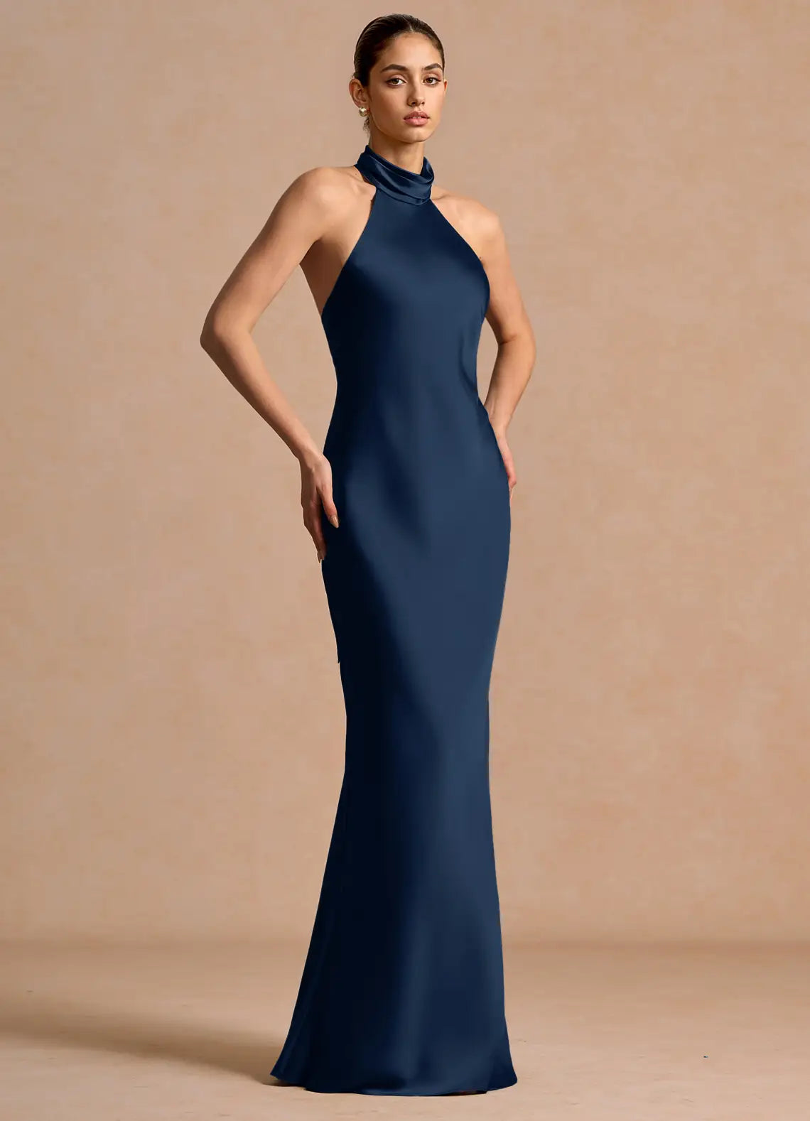 Navy Blue Mermaid Halter Floor-Length Wedding Dress - Yihuiw by Yihuiw