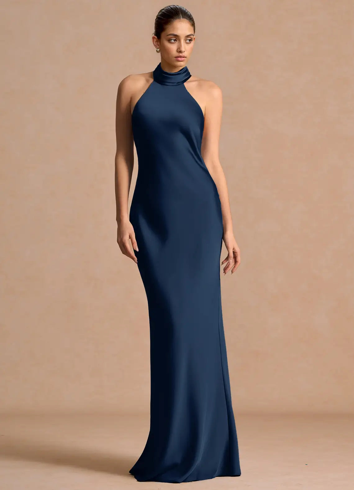 Navy Blue Mermaid Halter Floor-Length Wedding Dress - Yihuiw by Yihuiw