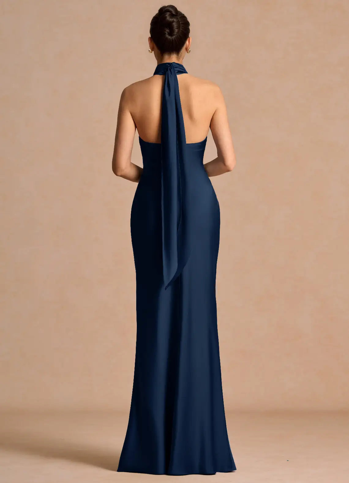 Navy Blue Mermaid Halter Floor-Length Wedding Dress - Yihuiw by Yihuiw