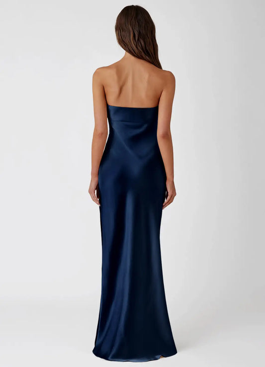 Navy Mermaid Strapless Satin Floor-Length Wedding Dress - Yihuiw by Yihuiw