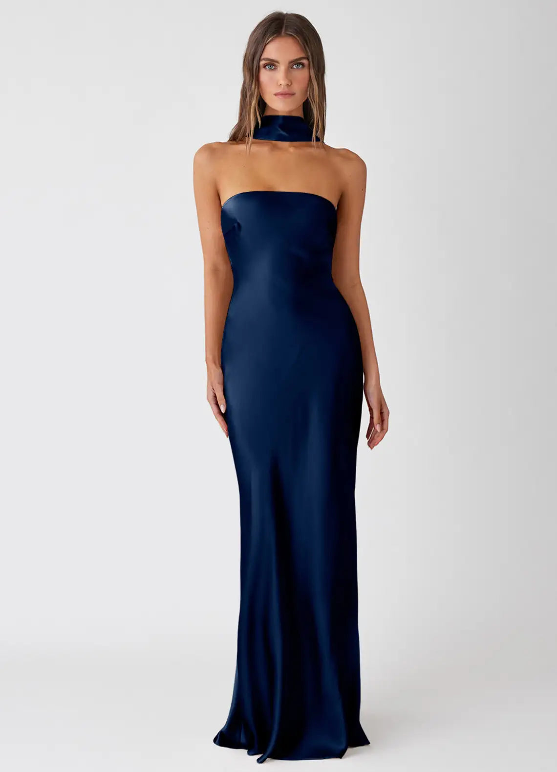 Navy Mermaid Strapless Satin Floor-Length Wedding Dress - Yihuiw by Yihuiw