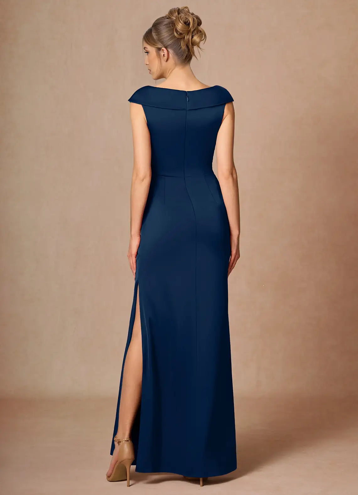 Navy Mermaid Satin Wrap Floor-Length Wedding Dress - Yihuiw by Yihuiw