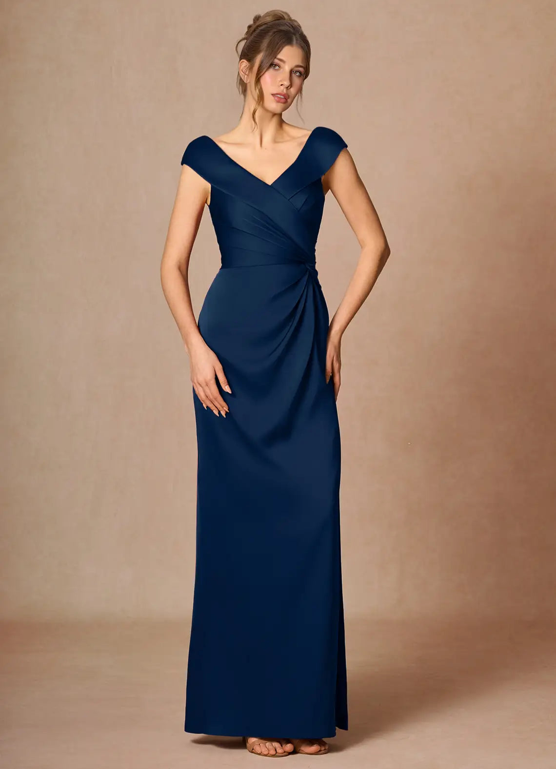 Navy Mermaid Satin Wrap Floor-Length Wedding Dress - Yihuiw by Yihuiw
