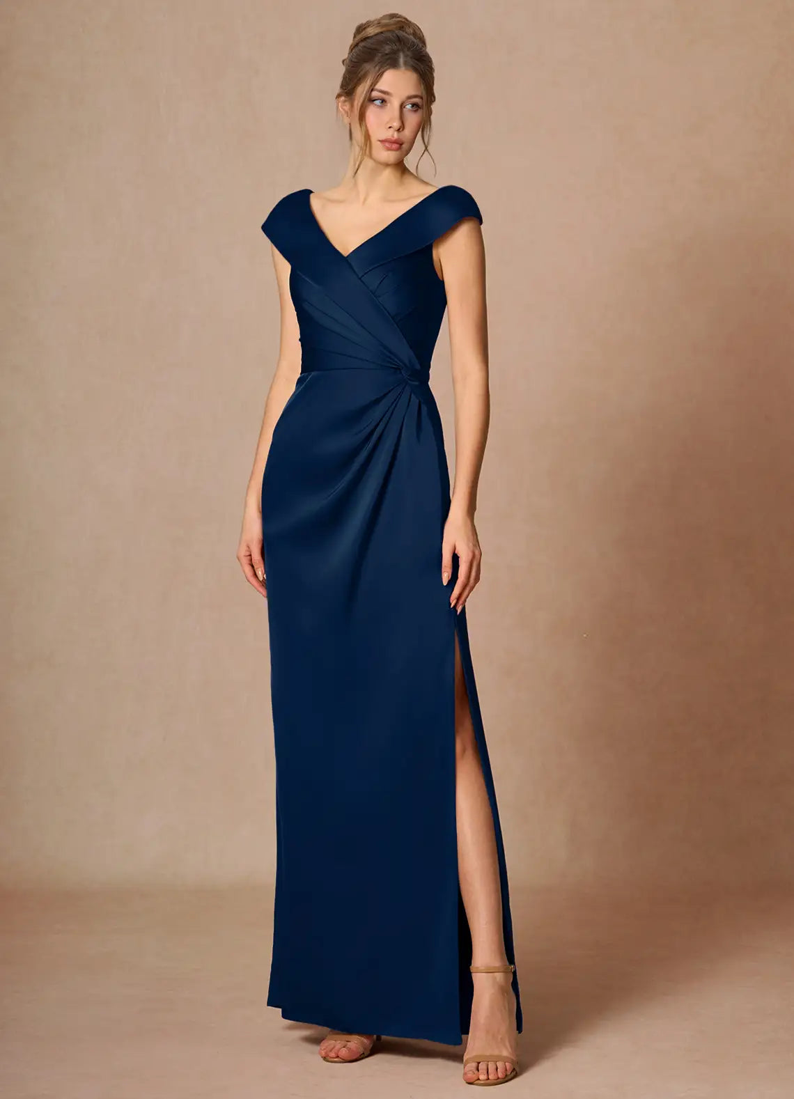 Navy Mermaid Satin Wrap Floor-Length Wedding Dress - Yihuiw by Yihuiw