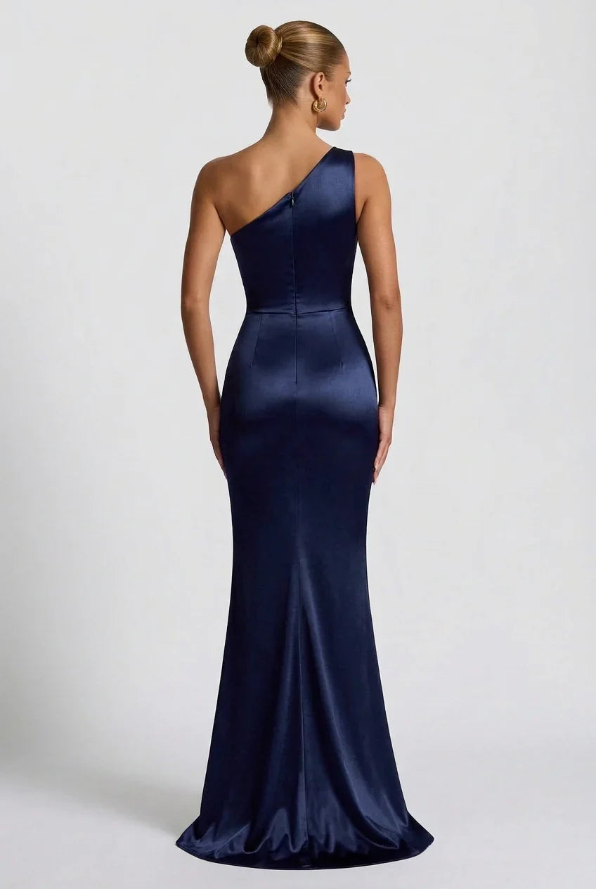 Navy Mermaid One-Shoulder High Slit Floor-Length Wedding Dress - Yihuiw by Yihuiw