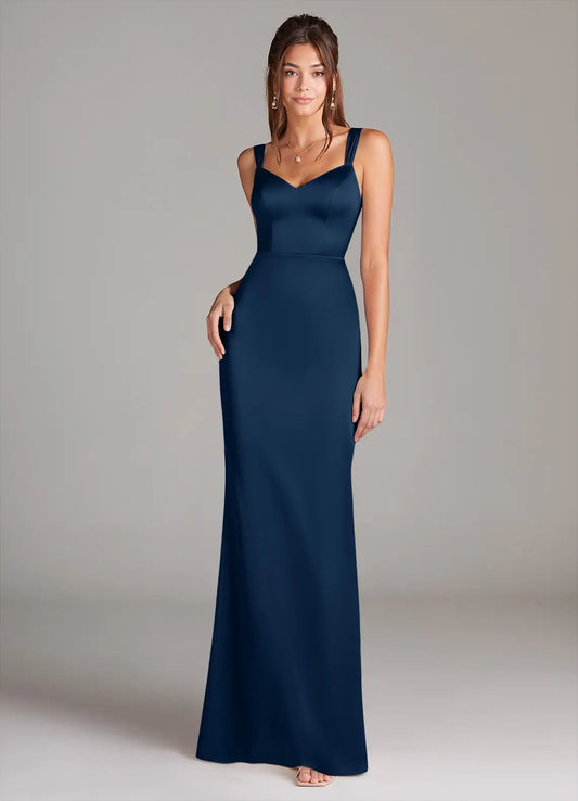 Navy Mermaid Sweetheart Satin Floor-Length Wedding Dress - Yihuiw by Yihuiw
