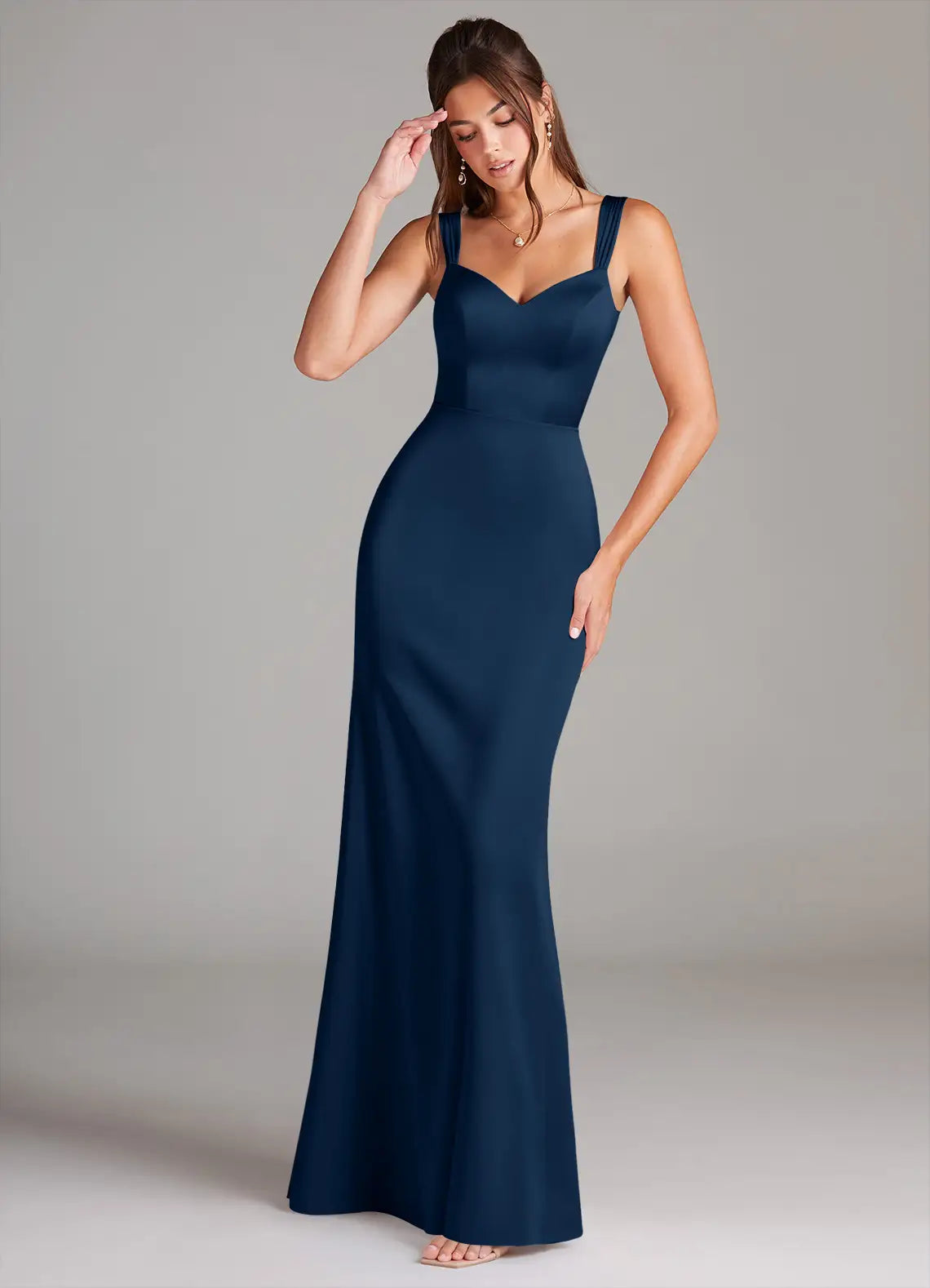 Navy Mermaid Sweetheart Satin Floor-Length Wedding Dress - Yihuiw by Yihuiw