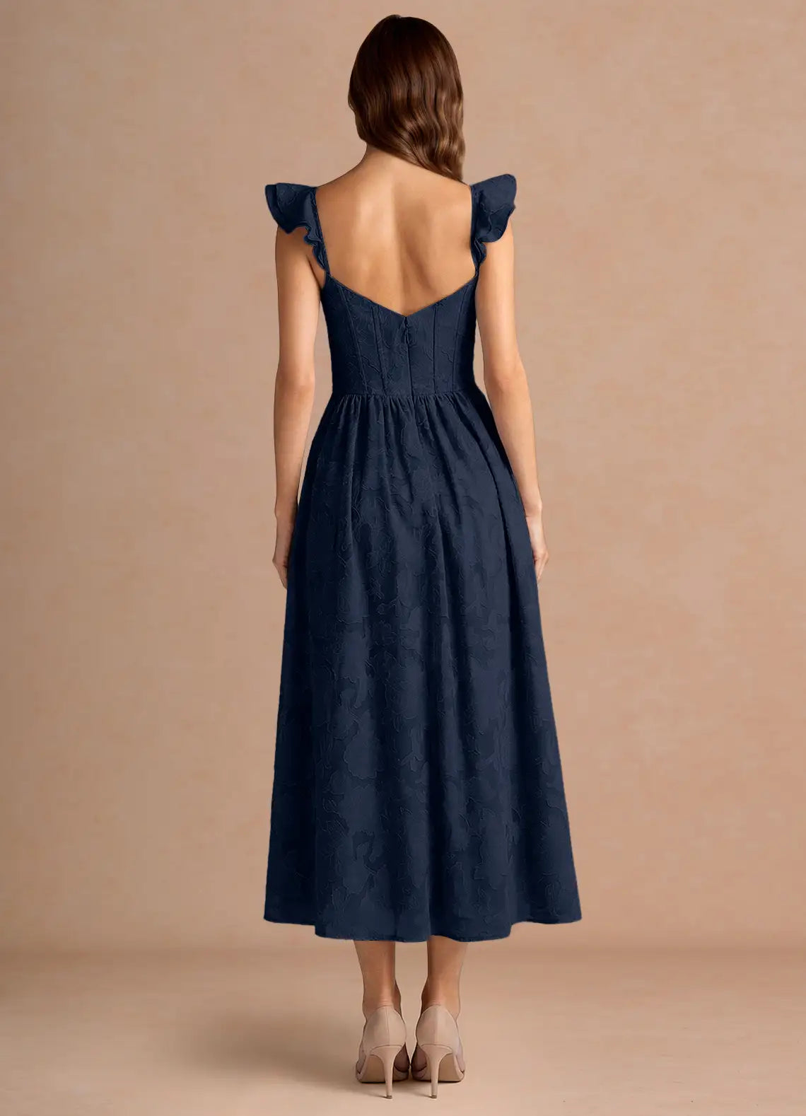Navy Sweetheart Lace-Up Back High Slit Midi Wedding Dress - Yihuiw by Yihuiw