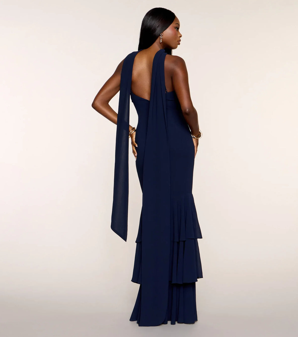 Navy Mermaid Spaghetti Strap Ruffled Floor-Length Wedding Dress - Yihuiw by Yihuiw