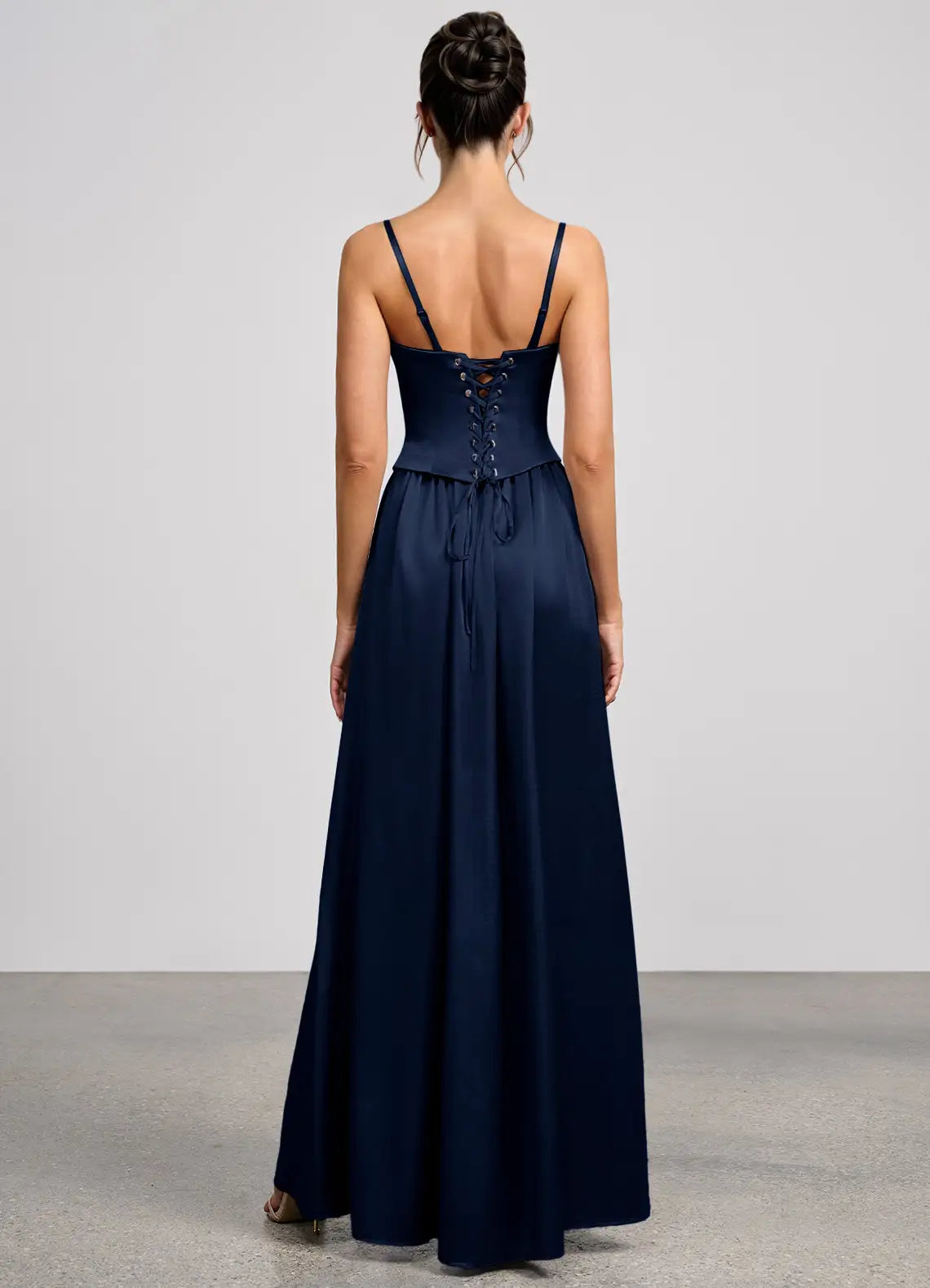 Navy A-Line Strapless Lace-Up Back Floor-Length Wedding Dress - Yihuiw by Yihuiw