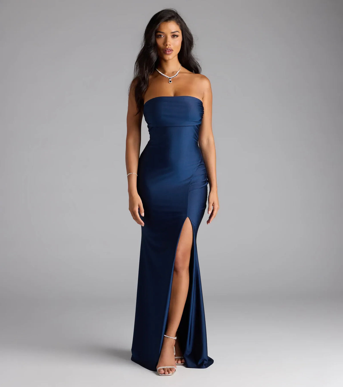 Navy Mermaid Strapless High Slit Floor-Length Wedding Dress - Yihuiw by Yihuiw