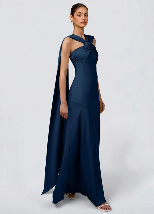 Navy Mermaid Halter Floor-Length Wedding Dress - Yihuiw by Yihuiw
