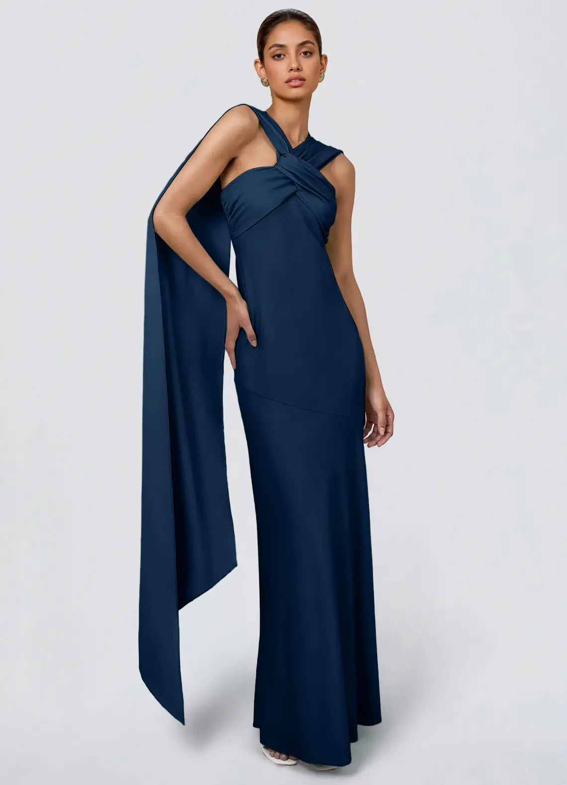 Navy Mermaid Halter Floor-Length Wedding Dress - Yihuiw by Yihuiw