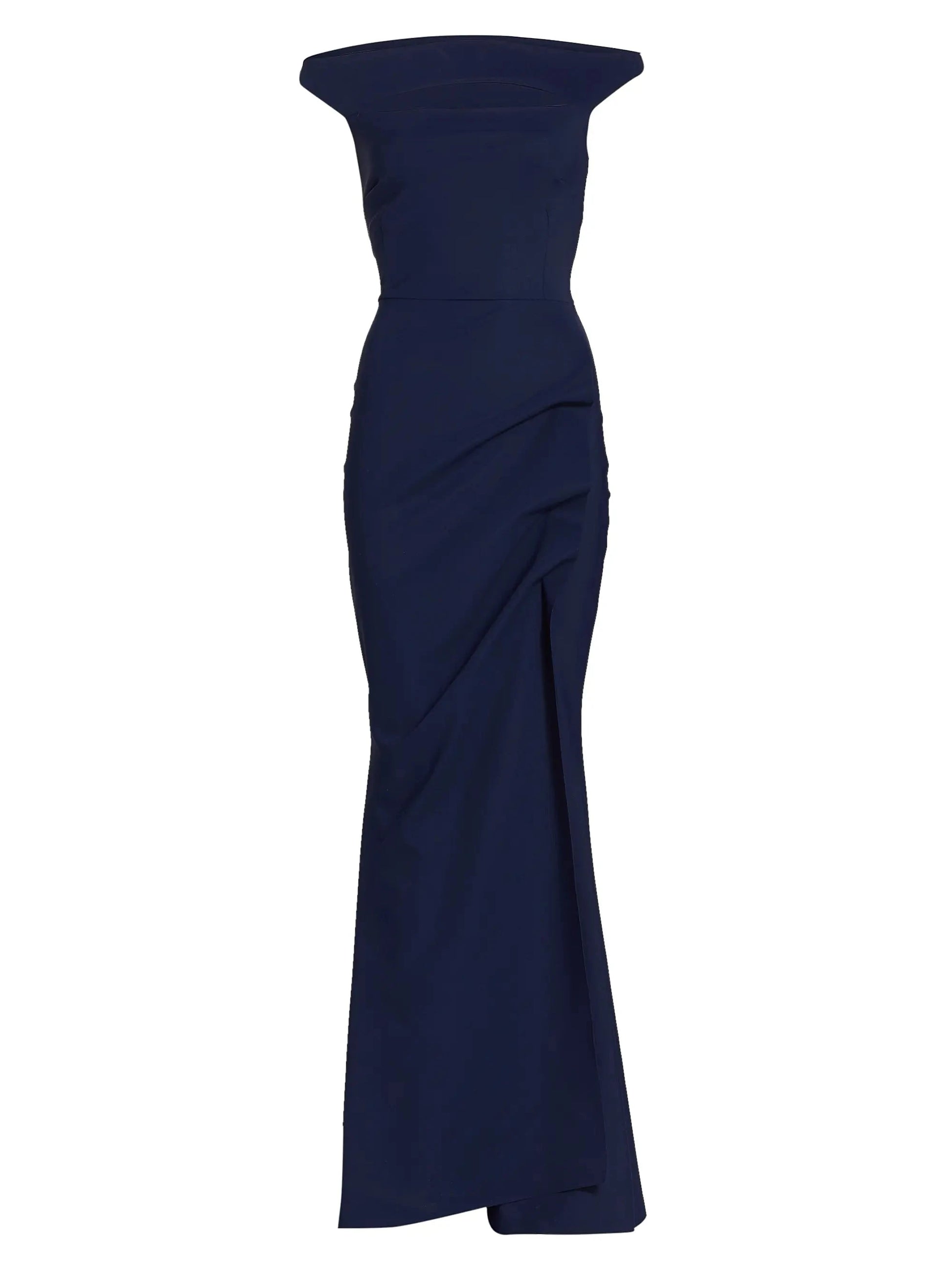 Navy Off - Shoulder Cutout Evening Gown Off Shoulder Collar Front and Back Shaped Dart Evening Dress by YiHuiw