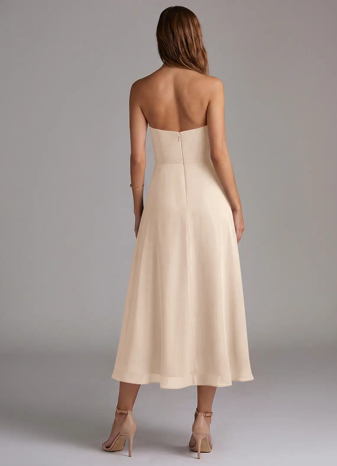 Strapless Chiffon High Slit Midi Wedding Dress - Yihuiw by Yihuiw