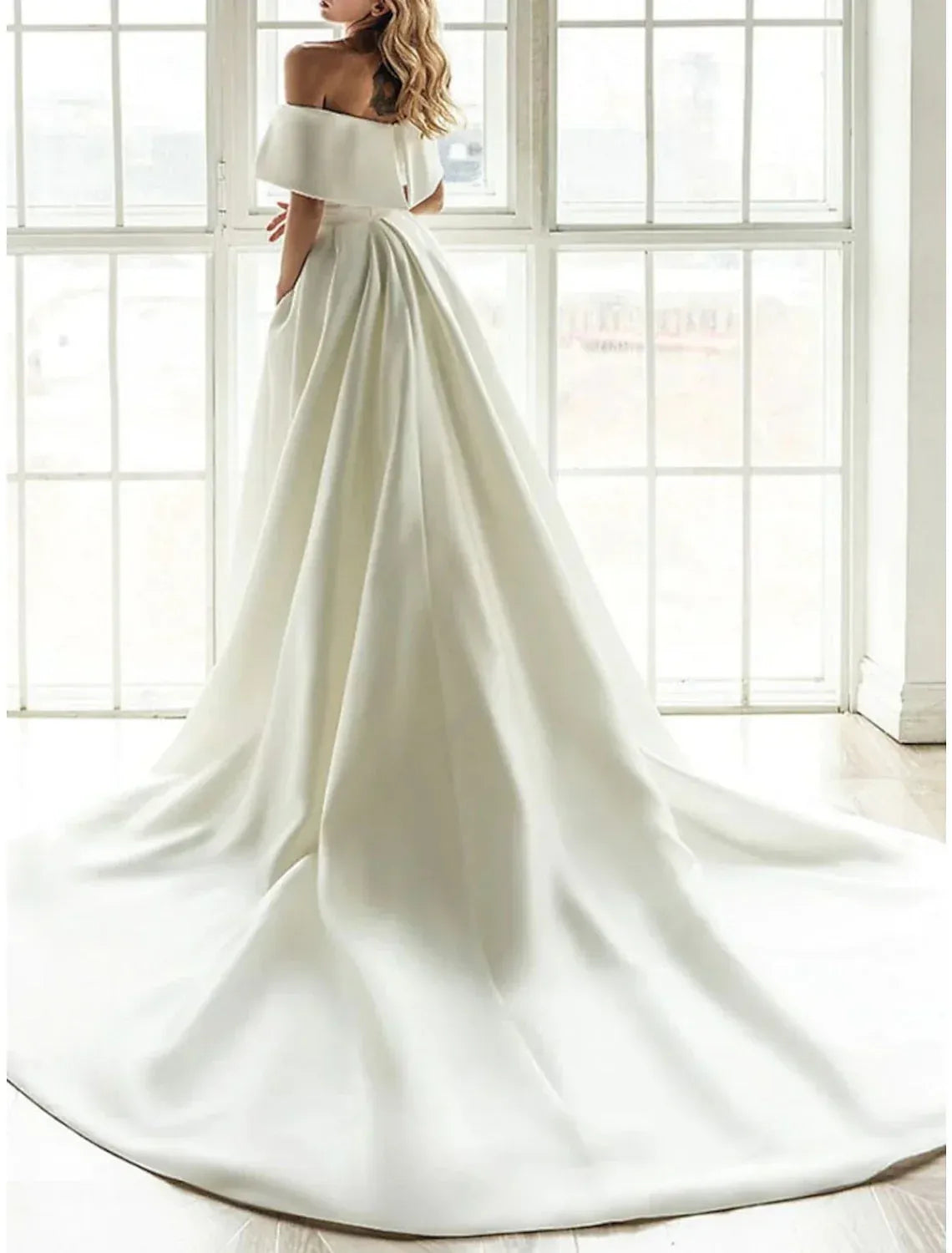 Mermaid Off-Shoulder Satin Wrap Wedding Dress - Yihuiw by Yihuiw