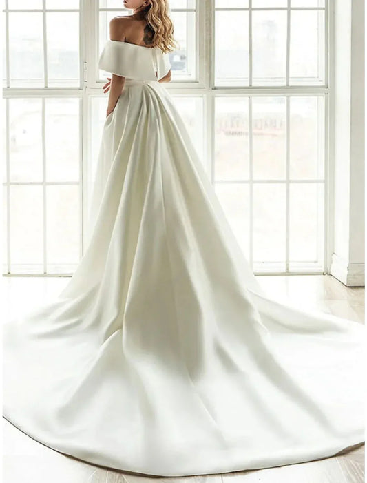 Mermaid Off-Shoulder Satin Wrap Wedding Dress - Yihuiw by Yihuiw