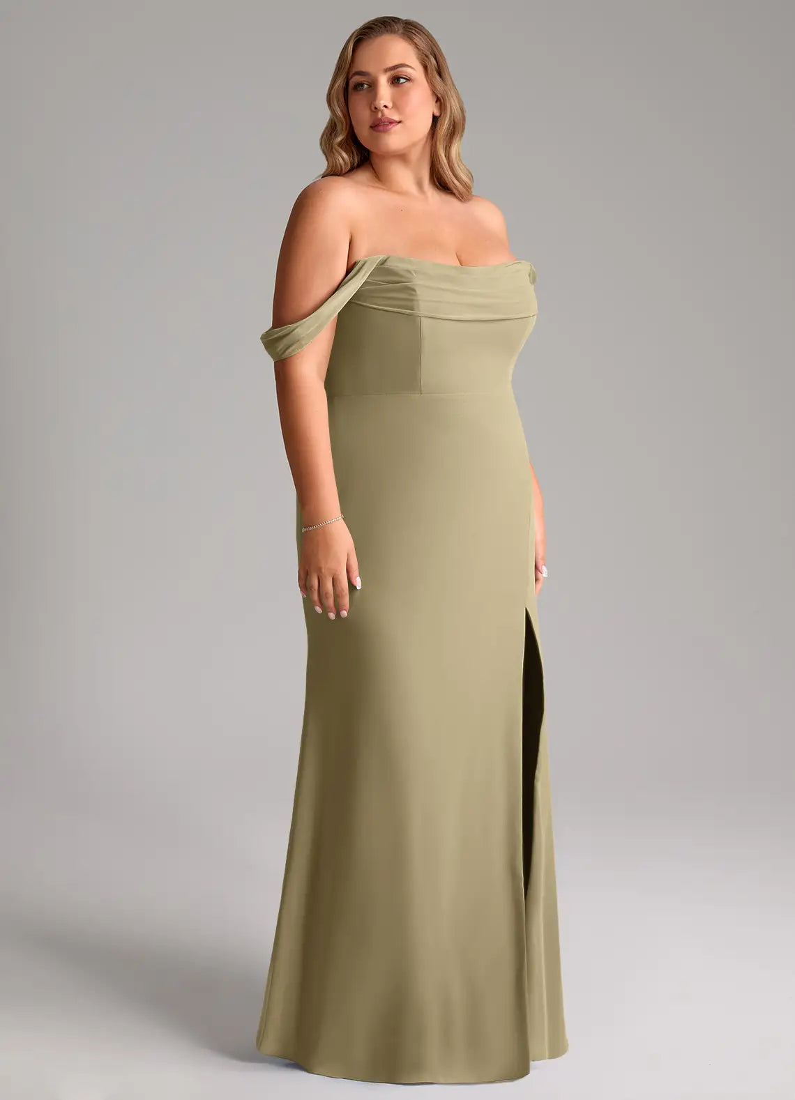 Off-Shoulder High Slit Floor-Length Wedding Dress - Yihuiw by Yihuiw