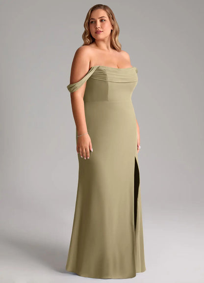 Off-Shoulder High Slit Floor-Length Wedding Dress - Yihuiw by Yihuiw