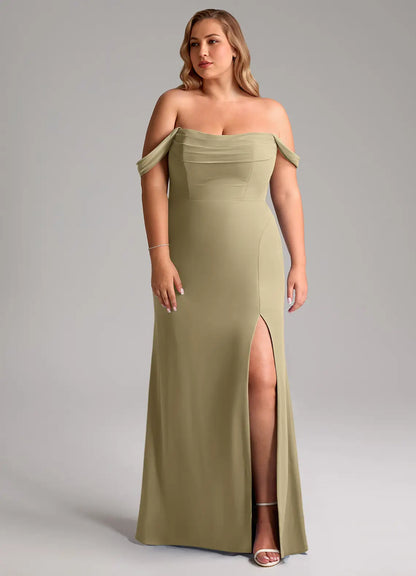Off-Shoulder High Slit Floor-Length Wedding Dress - Yihuiw by Yihuiw