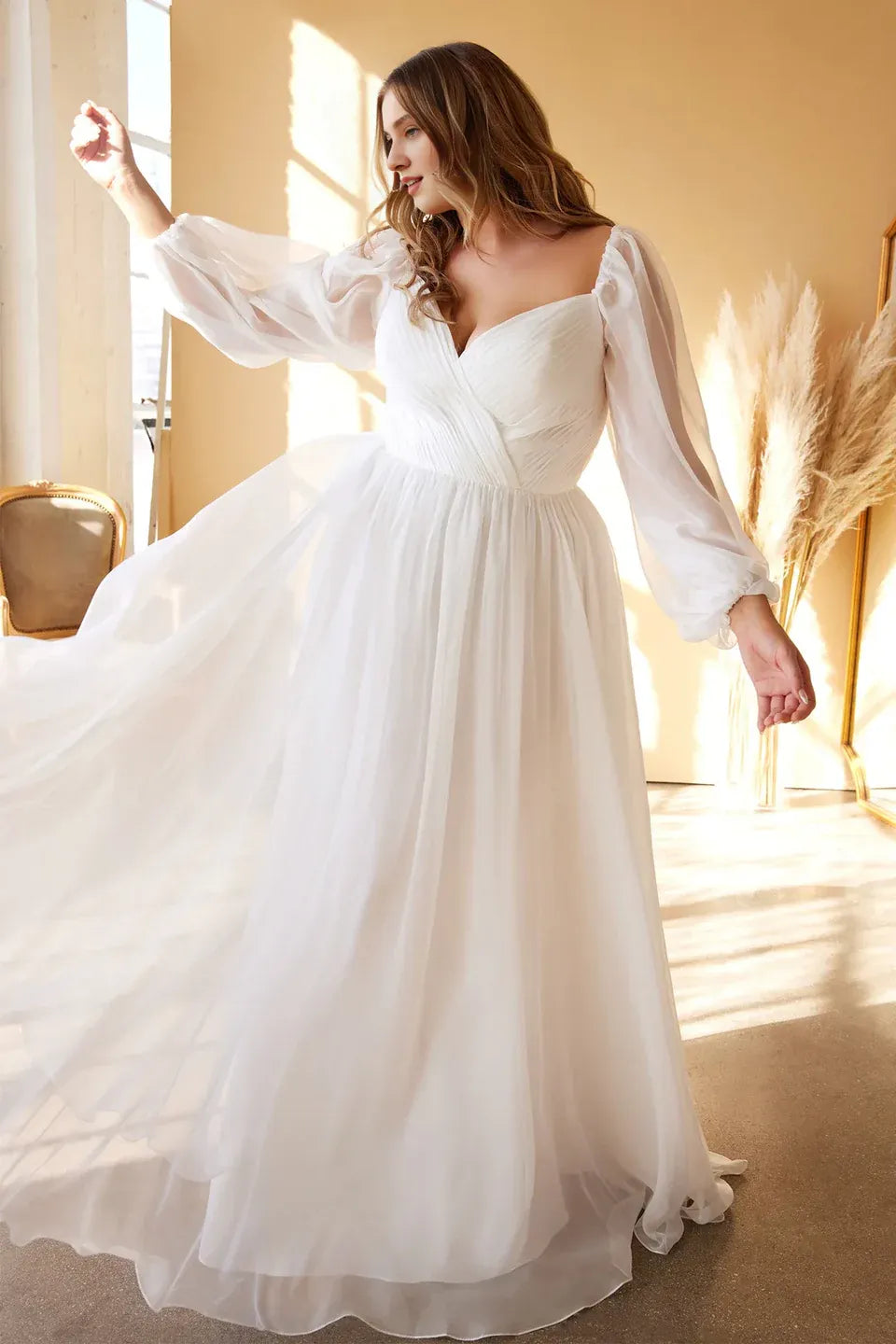 Chiffon Pleated Wedding Dress - Yihuiw by Yihuiw