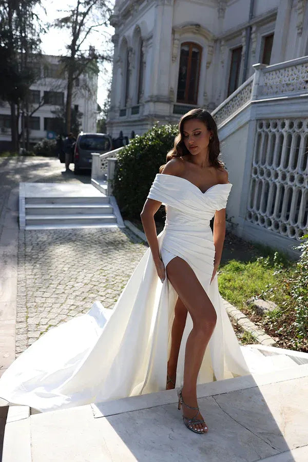 Mermaid Crepe High Slit Wedding Dress - Yihuiw by Yihuiw